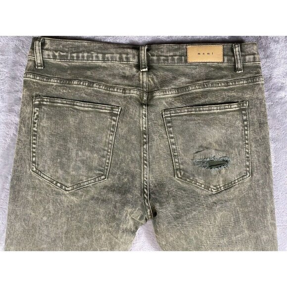 Mnml Men’s Distressed Skinny Jeans - Acid Wash Green - Size 36 - Picture 7 of 13